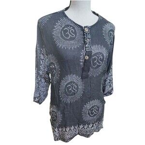 Earthbound Trading Co. Om Yoga Kurta Mantra Shirt Size M Nepal Unisex